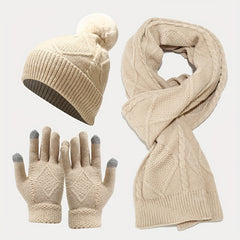 Unisex Winter Warm 3 Pc Set - Acrylic Dry Clean Outdoor Thermal Ensemble