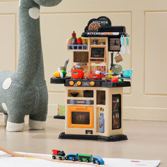 Deluxe Kids Kitchen Set Grey Pretend Cooking Center with Interactive Features