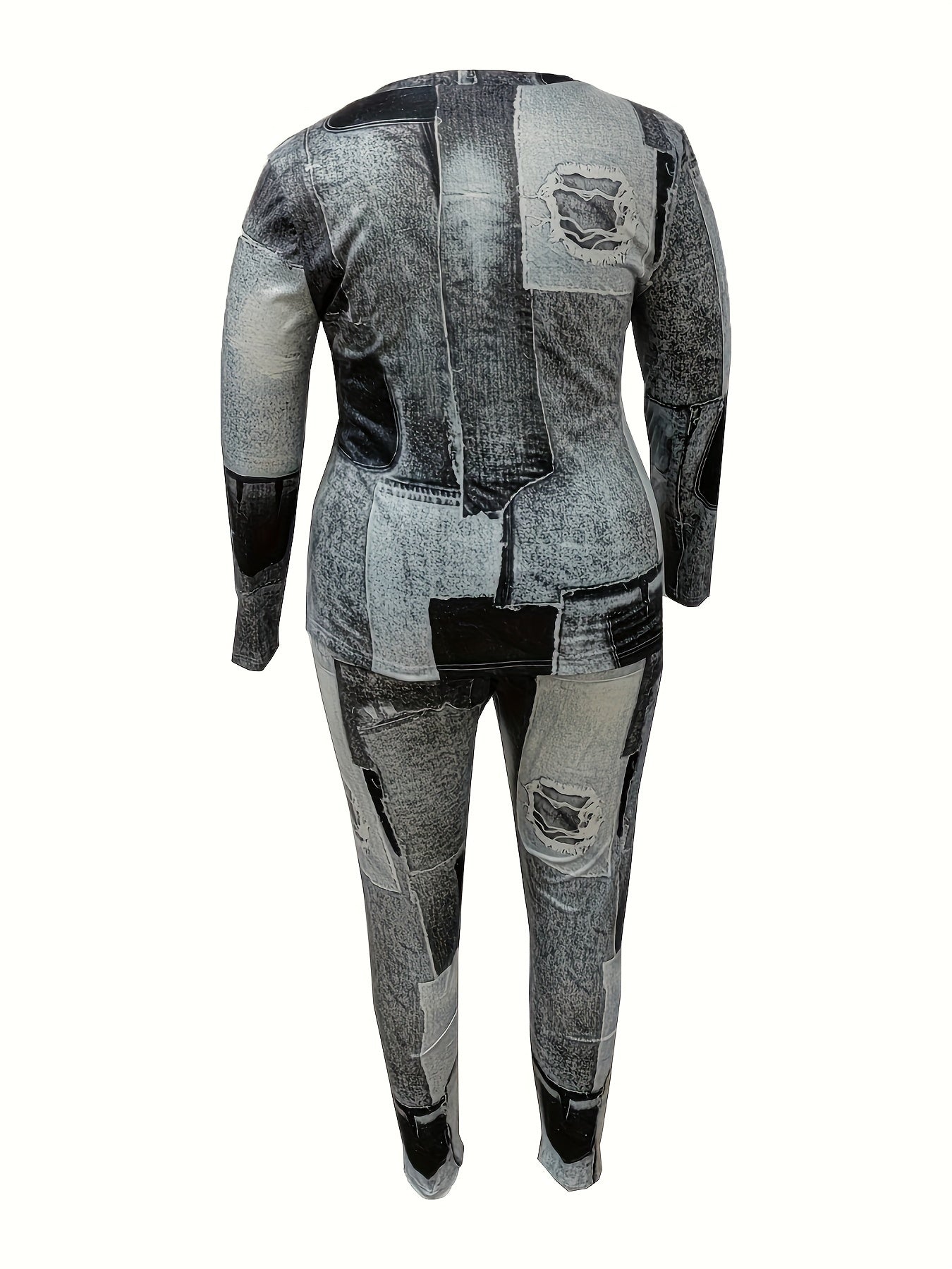 Plus Denim Print Long Sleeve Tee & Leggings Set