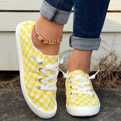 Women's Checkerboard Pattern Shoes Round Closed Toe Walking Shoes