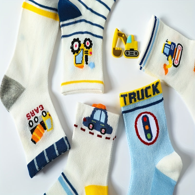 5 Pairs Boys Cartoon Car Mesh Breathable Socks for Spring Summer
