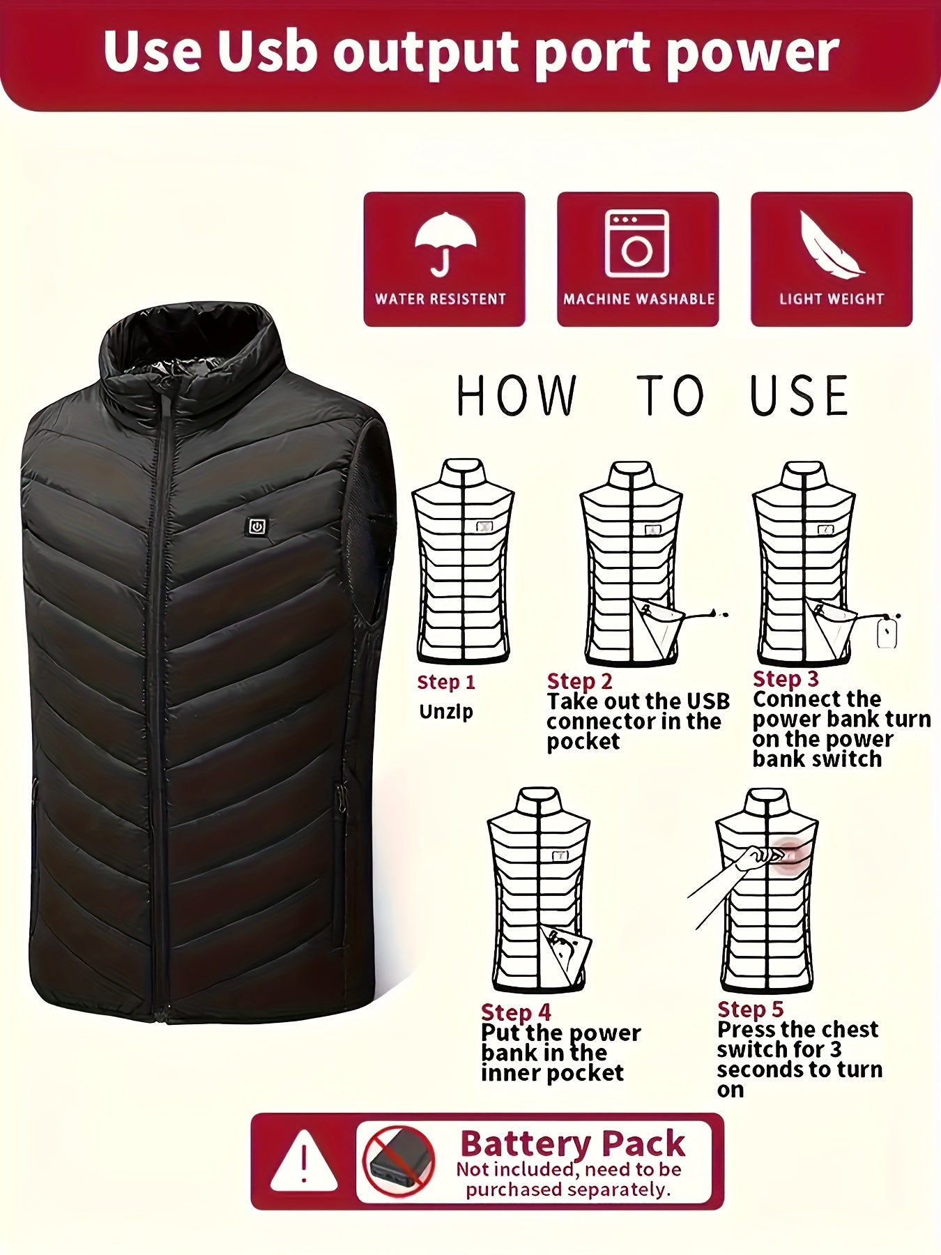 Men's Smart Heating Vest Stand Collar Warm Winter Outdoor Vest