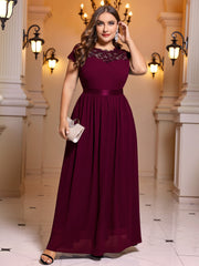 Contrast Lace Cap Sleeve Bridesmaid Dress