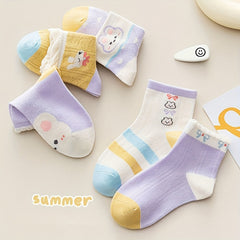 5 Pairs Girls Cartoon Animal Ankle Socks for Toddlers