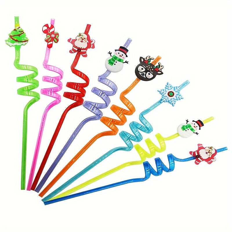 8pcs Reusable Christmas Curved Straws Cup Decorations 8 Random Colors