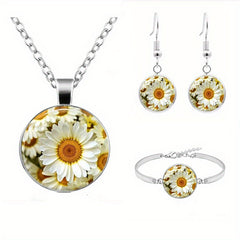Sunflower Pattern Pendant Necklace Bracelet Earrings Set