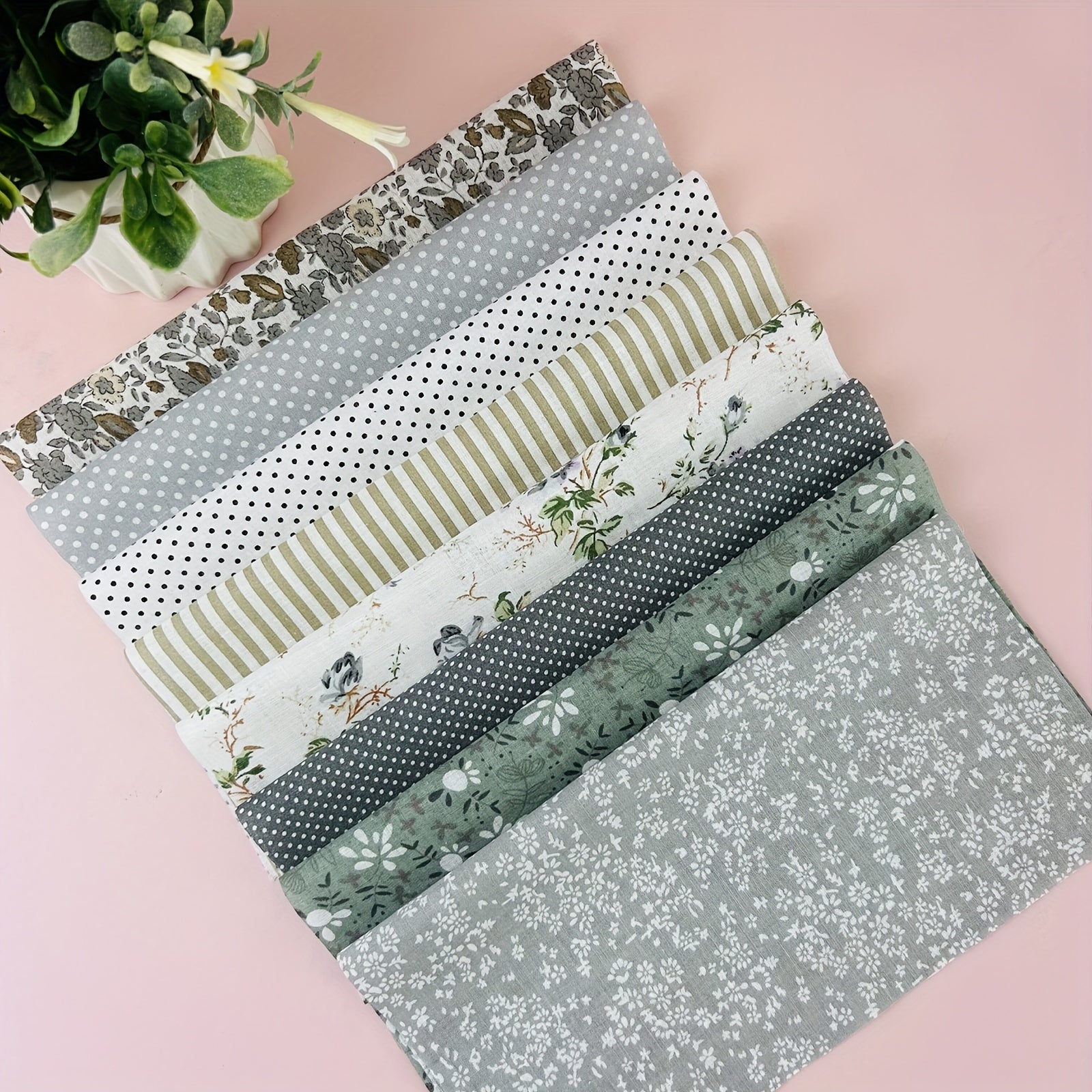 8pcs Gray Cotton Fabric Bundle Floral Sewing Supplies For Patchwork DIY