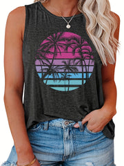 Coconut Tree Print Tank Top Women's
