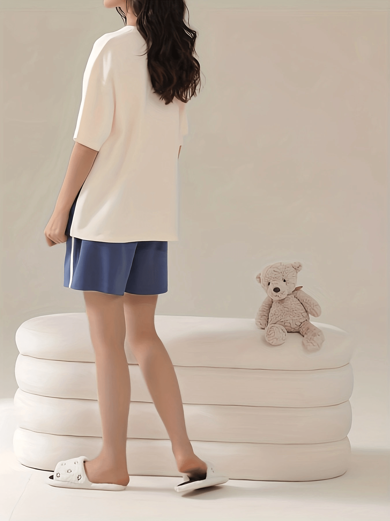 Bunny Print Pajamas Set Short Sleeve Top & Shorts Women's Sleepwear