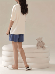 Bunny Print Pajamas Set Short Sleeve Top & Shorts Women's Sleepwear