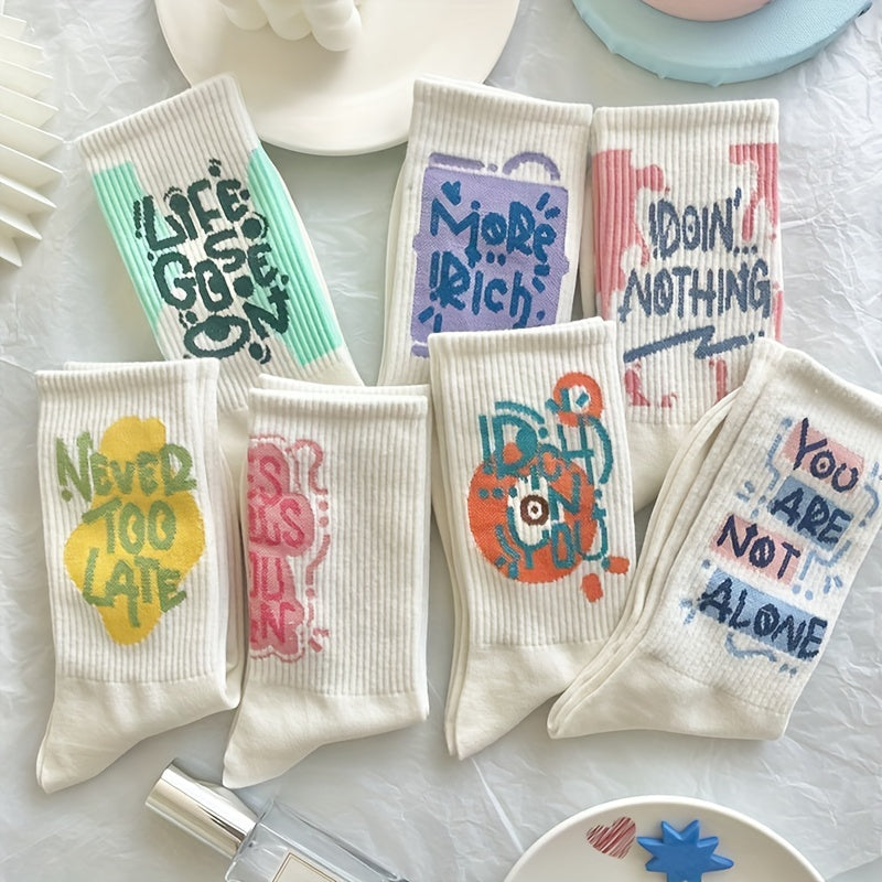 7 Pairs Letter Print Socks Women's Stockings
