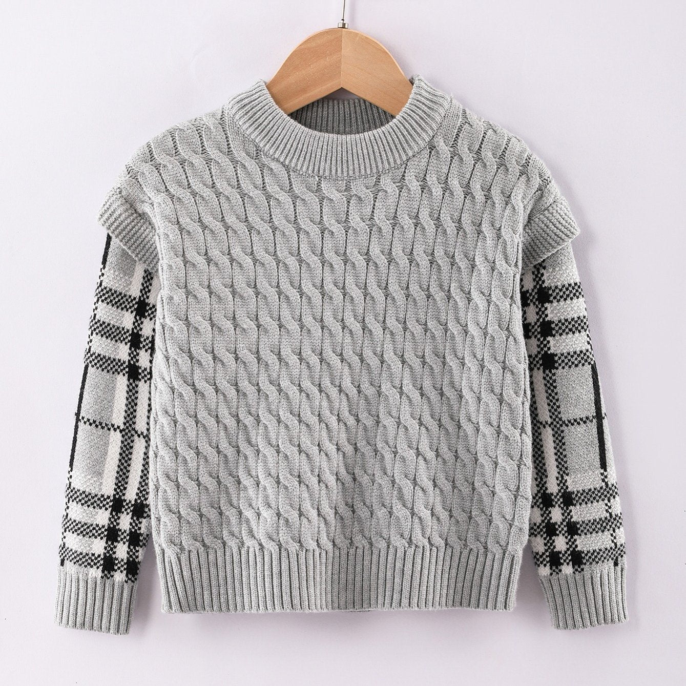 Boys Knit Plaid Sleeve Sweatshirt