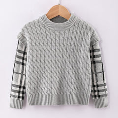 Boys Knit Plaid Sleeve Sweatshirt