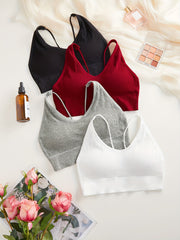 4pcs Ribbed Wireless Bras Comfy & Breathable Intimates Bra
