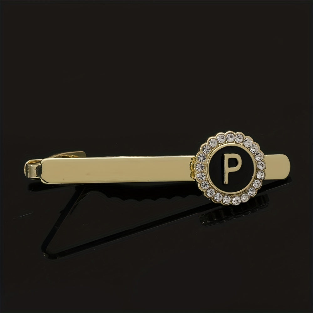 Men's Tie Clip Rhinestone Initial Letter Tie Clips Wedding Business