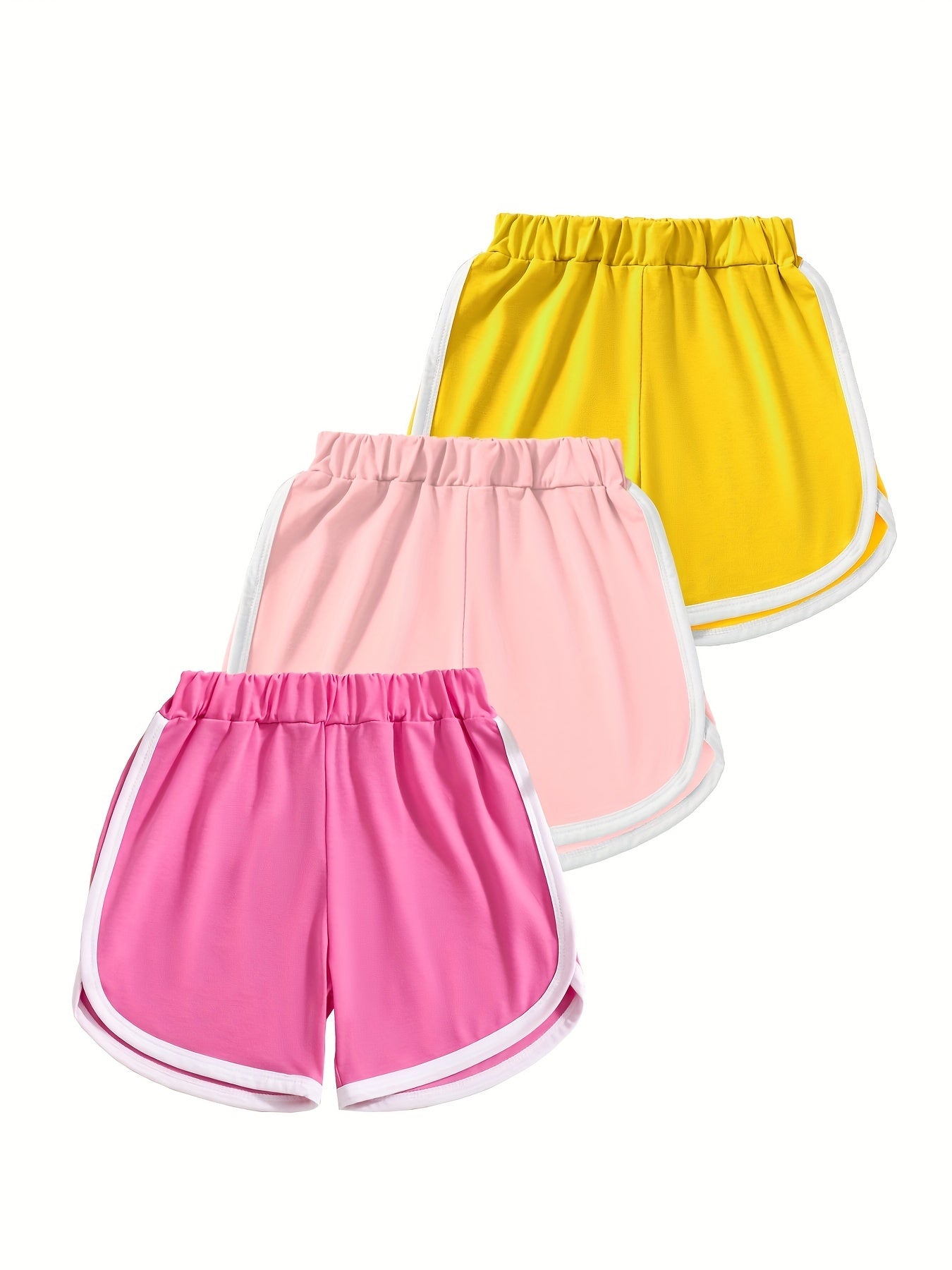 3pc Girls' Casual Active Track Shorts Elastic Waist Comfy Shorts