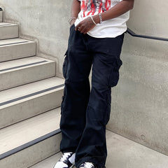 Men's Cargo Pants Wide Leg Long Trousers with Large Pockets