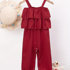 Layered Ruffle Trim Off Shoulder Baby Girls Cami Jumpsuit
