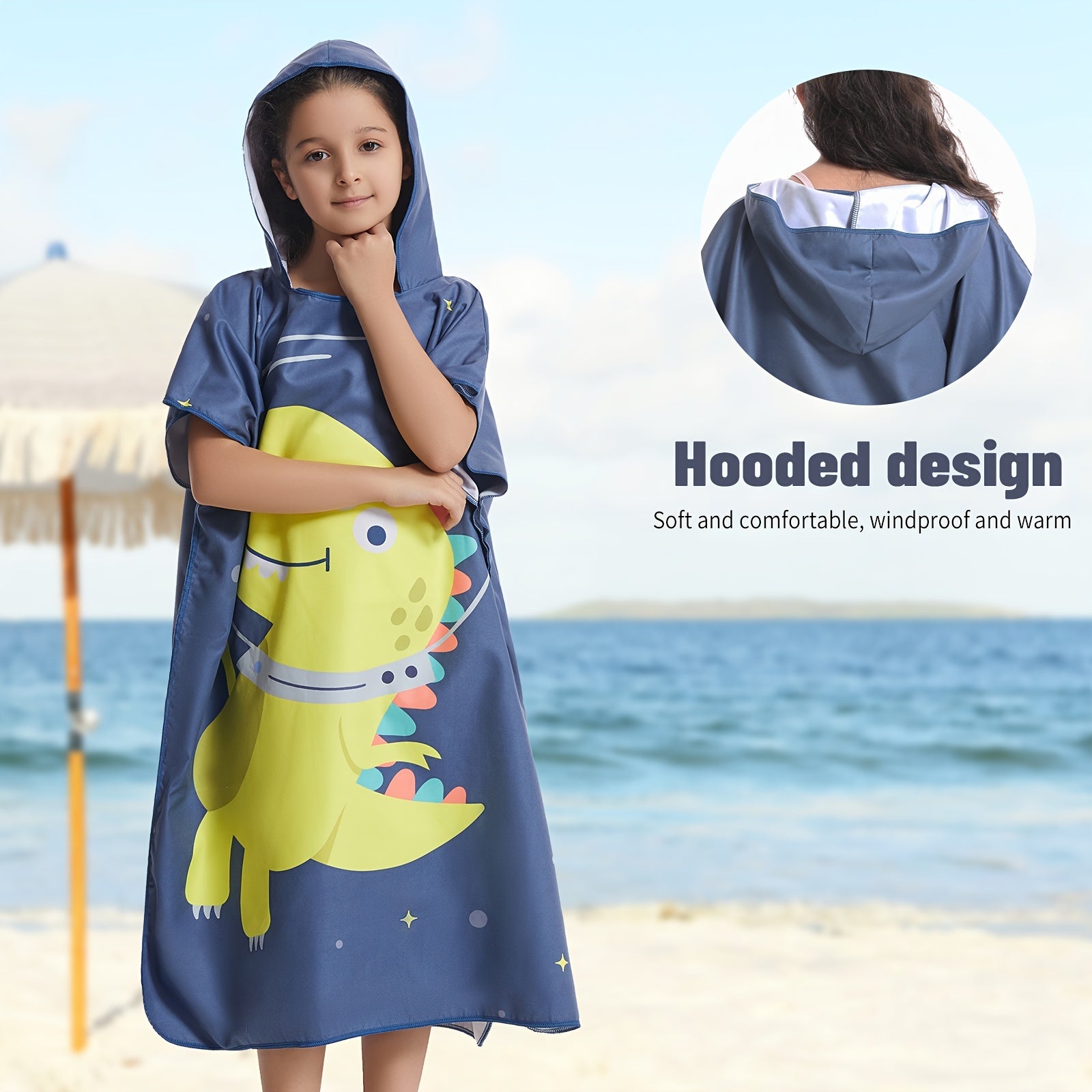 Mutao Kids Changing Towel Surf Poncho Soft Lightweight Microfiber Hooded Robe