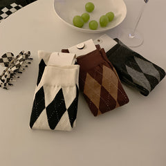 Argyle Calf Socks College Style Knee High Women's Stockings