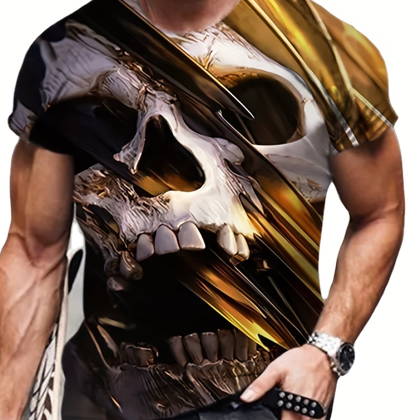 Men's 3D Skull Print T-Shirt Breathable Tee for Summer Outdoor