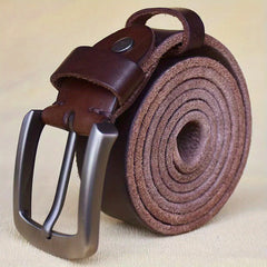 Cowhide Belt Buckle Retro Men's Leather Casual Jeans Whole Cut Suit Dad Belt