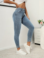 High Waist Skinny Jeans Slash Pockets High Rise Denim Pants