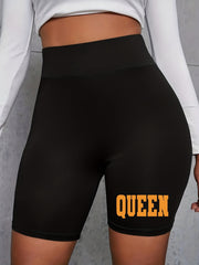 Women's Plus Letter Print High Rise Biker Shorts
