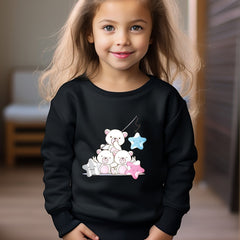 Adorable Bears Print Girls Casual Pullover Sweatshirt Long Sleeve Crew Neck Tops