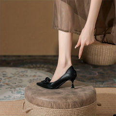 Women's Bowknot Kitten Heels Slip On Low Heels Dress Shoes