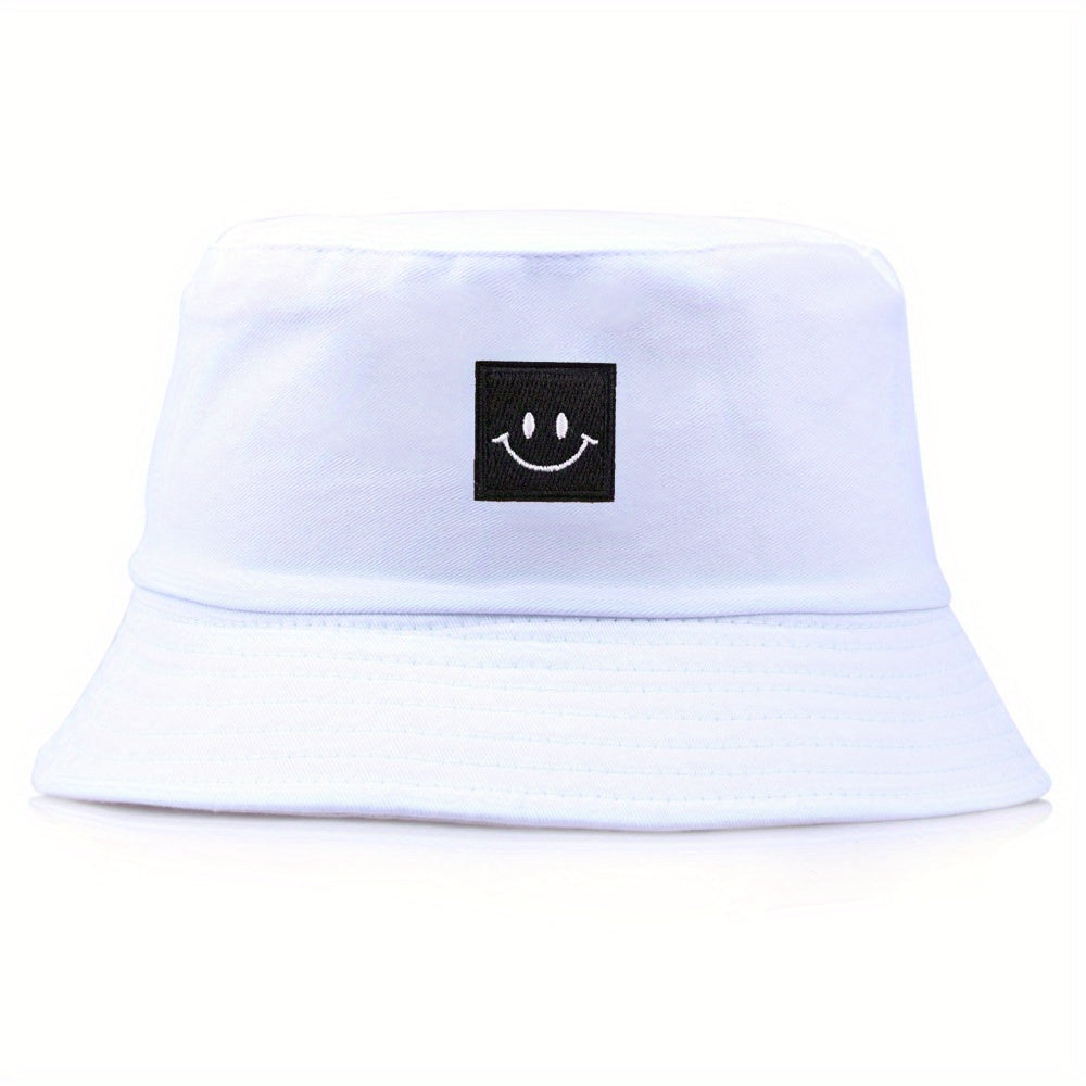 Smiling Face Patch Bucket Hat Lightweight Sunscreen Cap