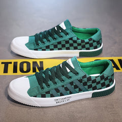 Men's Checkered Lace-up Canvas Skate Shoes Breathable