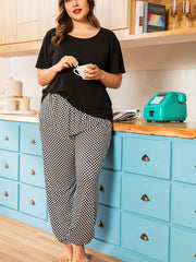 Short Sleeve Pajama Set with Plaid Pants