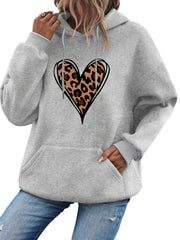 Heart Print Kangaroo Pocket Hoodie Long Sleeve Hoodies Sweatshirt