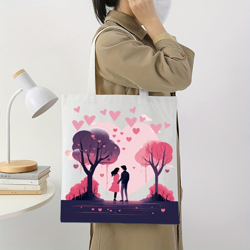 Love Pattern Tote Bag Casual Canvas Shoulder Bag for Fitness Daily Use