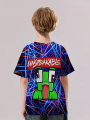 Patterned Graphic 3D Print Short Sleeve T-shirt for Girls