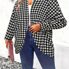 Houndstooth Print Batwing Sleeve Cardigan