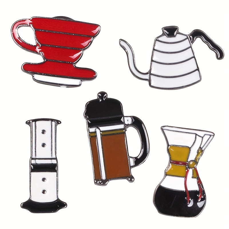 Funky Cartoon Tea Cup Coffee Pot Brooch Clothing Pin Buckle Jewelry Accessories
