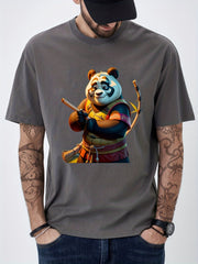 Cotton Anime Panda Print Men's Graphic Crew Neck T-shirt