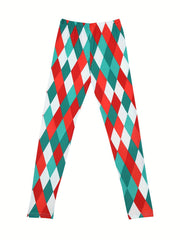 Kid Girls Argyle Print Legging Slim Fit Sports Casual Tight Pants