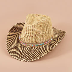 Vintage Jazz Hat with Faux Jade Belt Straw