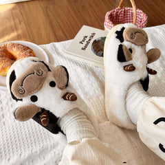 Women's Cartoon Cow Slippers Plush Fuzzy Indoor Slides