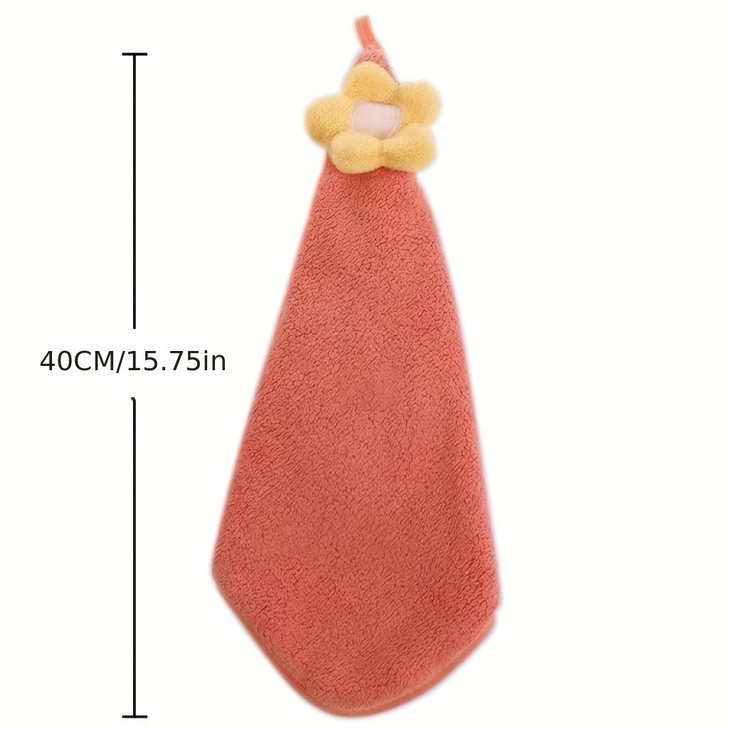 Flower Pattern Hanging Towel Thick Coral Fleece Soft Absorbent Towel