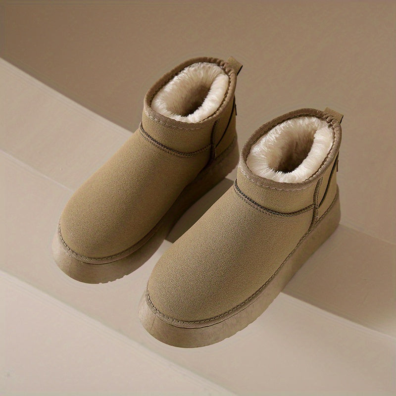 Women's Plush Lined Ankle Boots Slip On Comfortable Walking Shoes