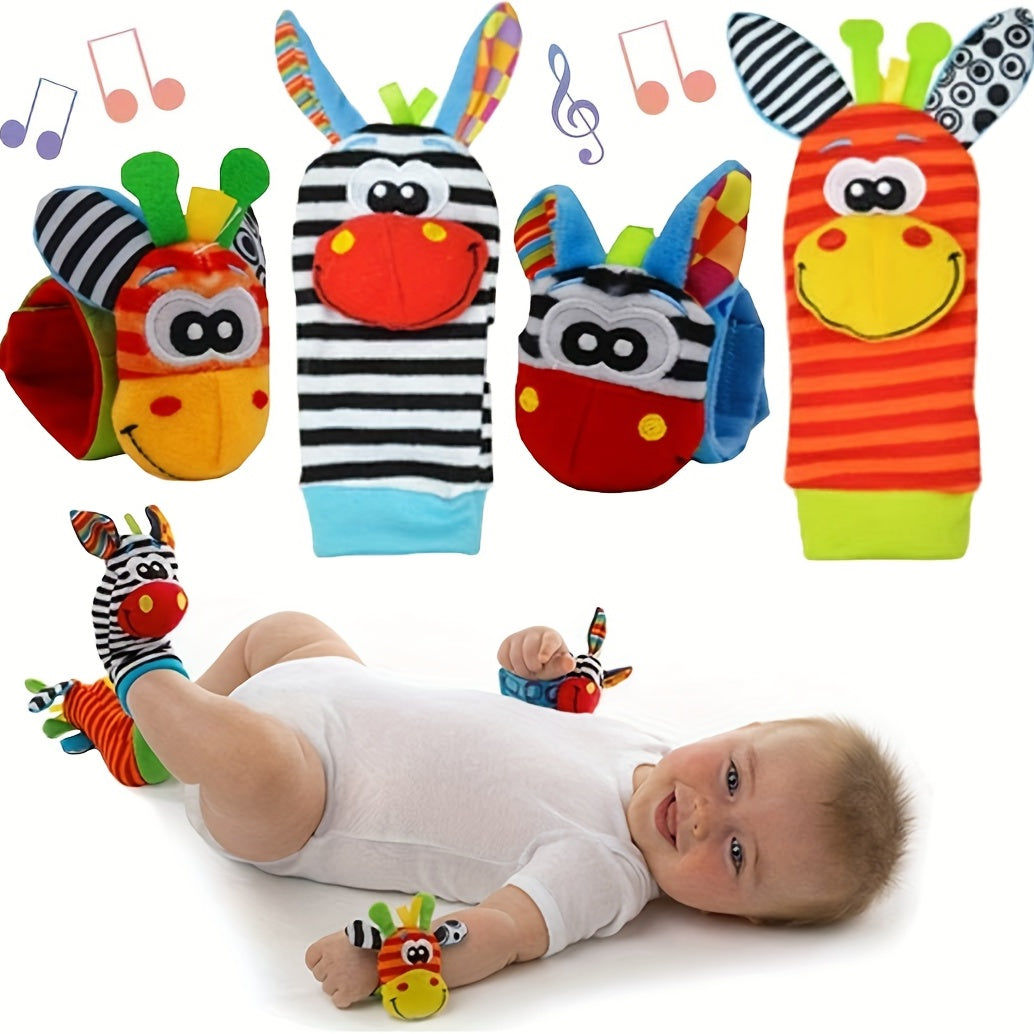4 Pairs Baby Wrist Rattles Sock Toys Newborn Baby Sock Toys 0-6 Months