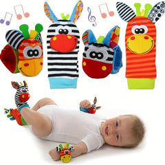 4 Pairs Baby Wrist Rattles Sock Toys Newborn Baby Sock Toys 0-6 Months