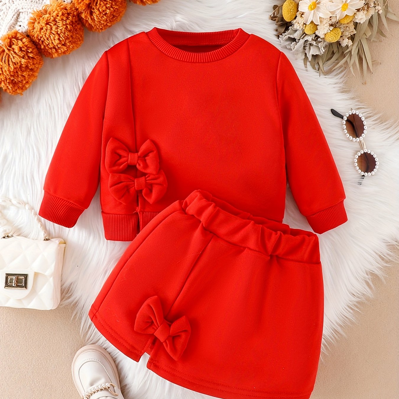 2pcs Baby Girl Bow Top & Split Skirt