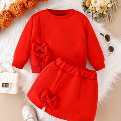 2pcs Baby Girl Bow Top & Split Skirt