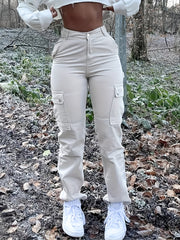 Y2K High Waist Cargo Pants - Solid Slim Fit - Casual Wide Leg