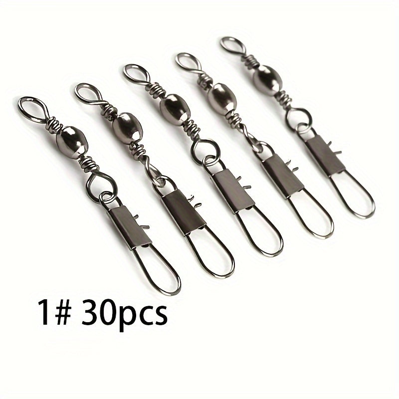 30pcs Fishhook Connectors Barrel Swivel Safety Snap Solid Ring Fishing